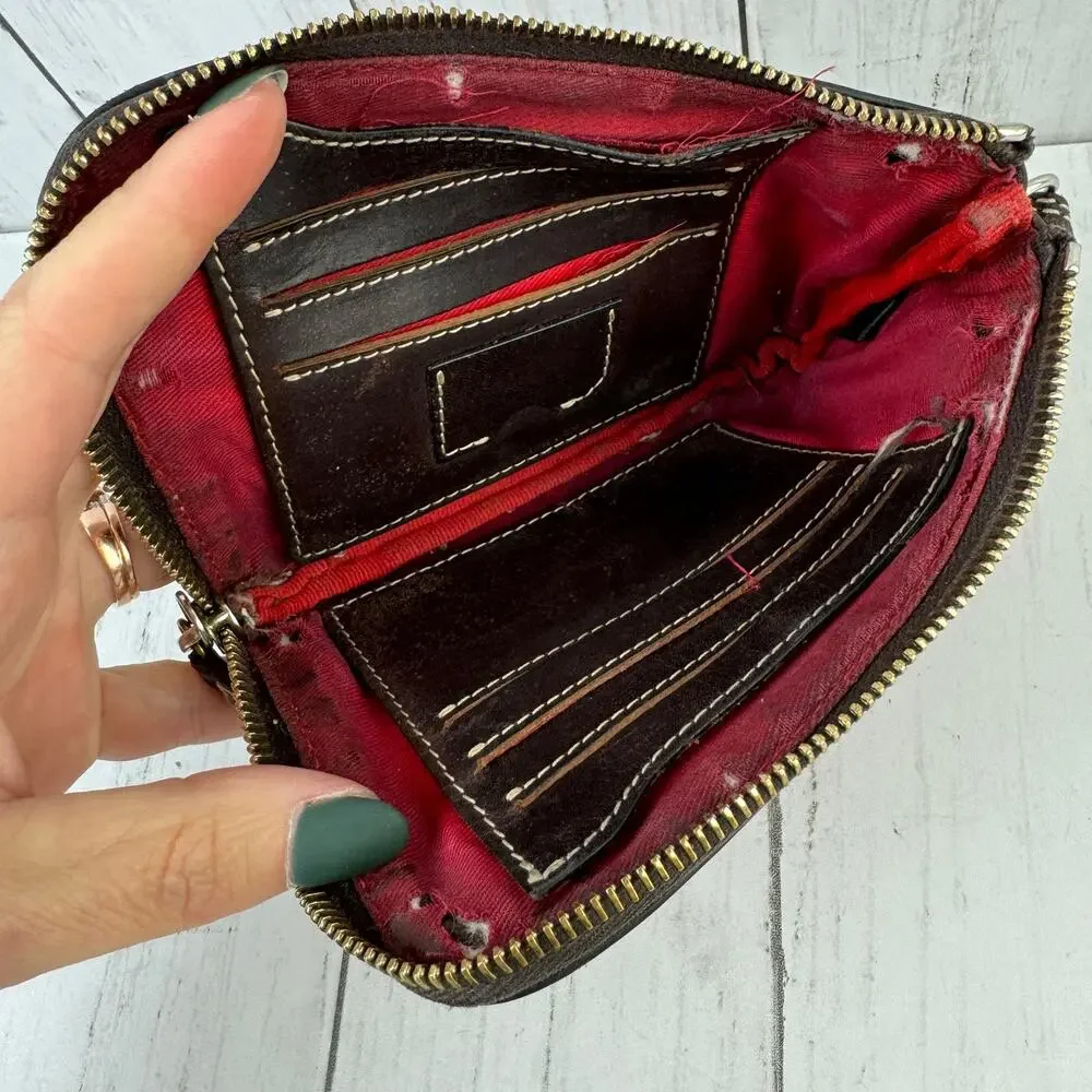 Dooney & Bourke Leather Croc Emboss Multi Function Zip Around Wristlet Wallet